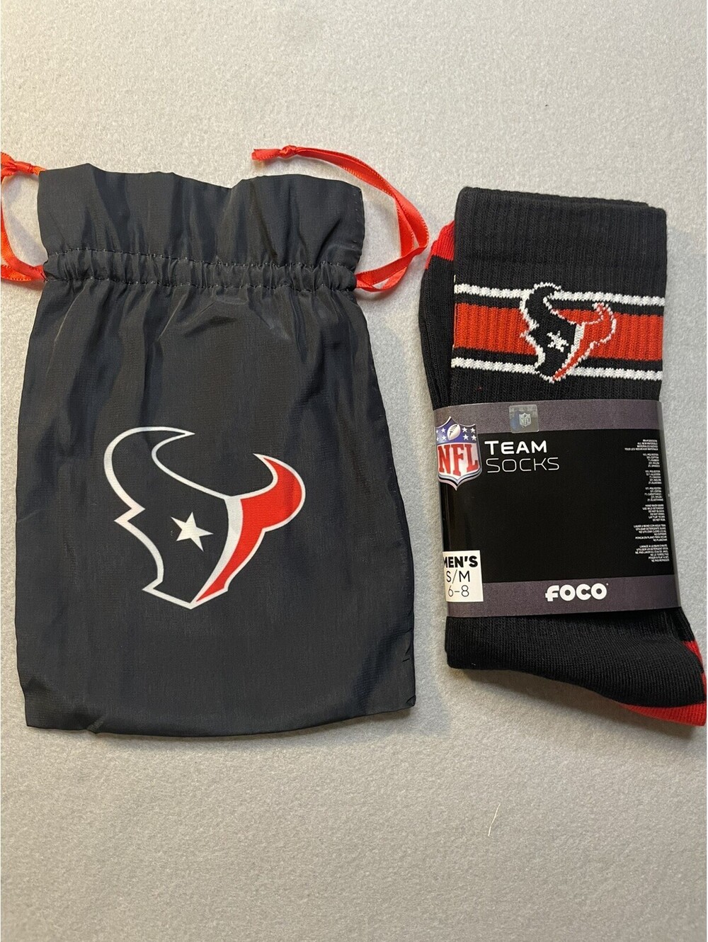 Official Logo Houston Texans Unisex Sock Mens S/M 6-8 With Gift Bag